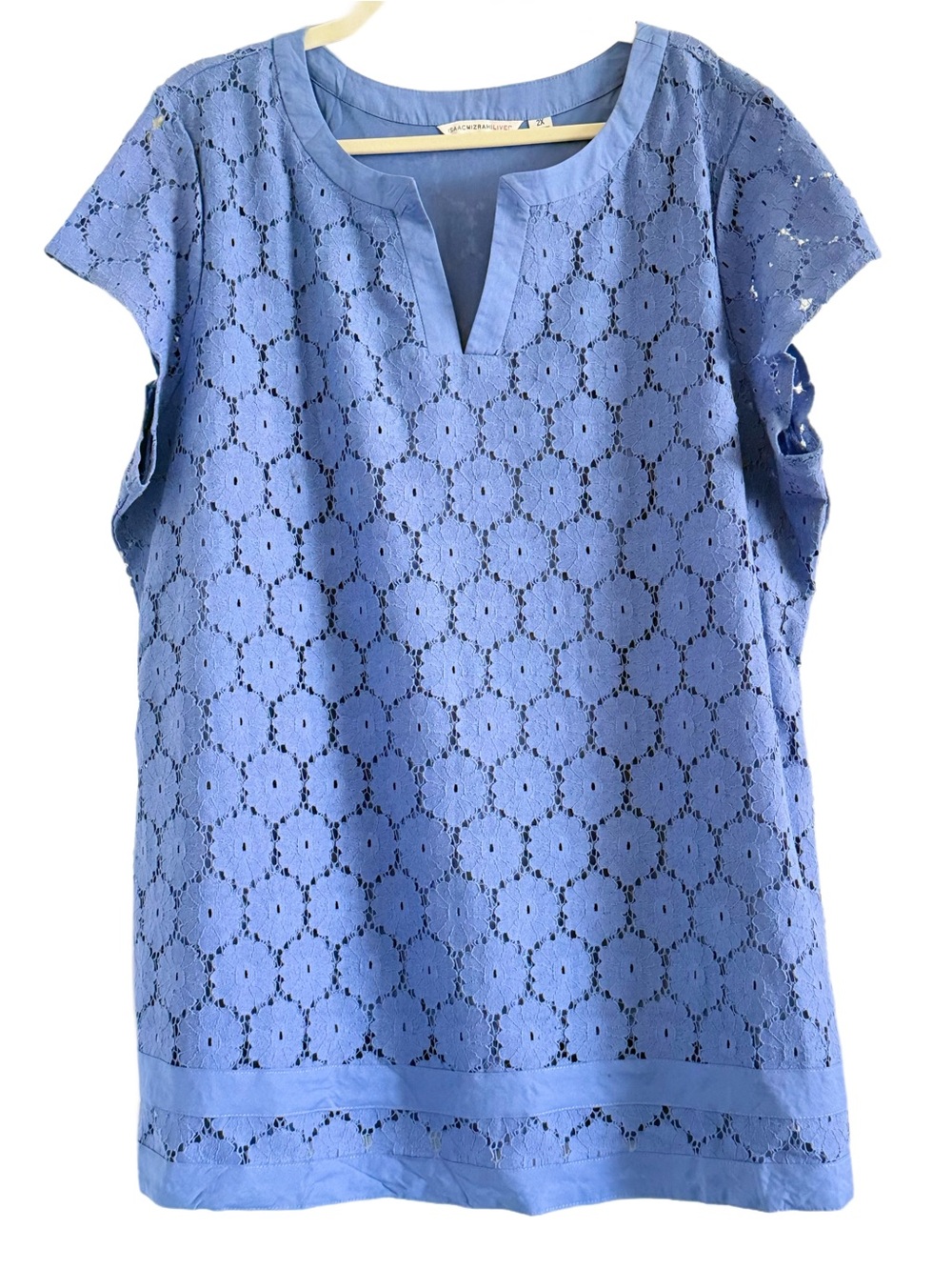Isaac Mizrahi Periwinkle Eyelet Split-Neck Blouse 2X